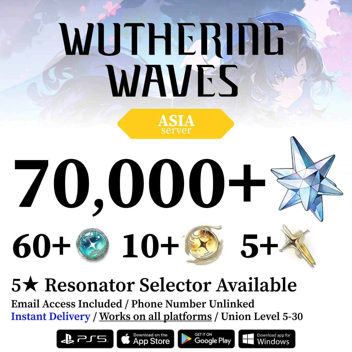 Wuthering Waves Reroll Account with Gems [Asia]