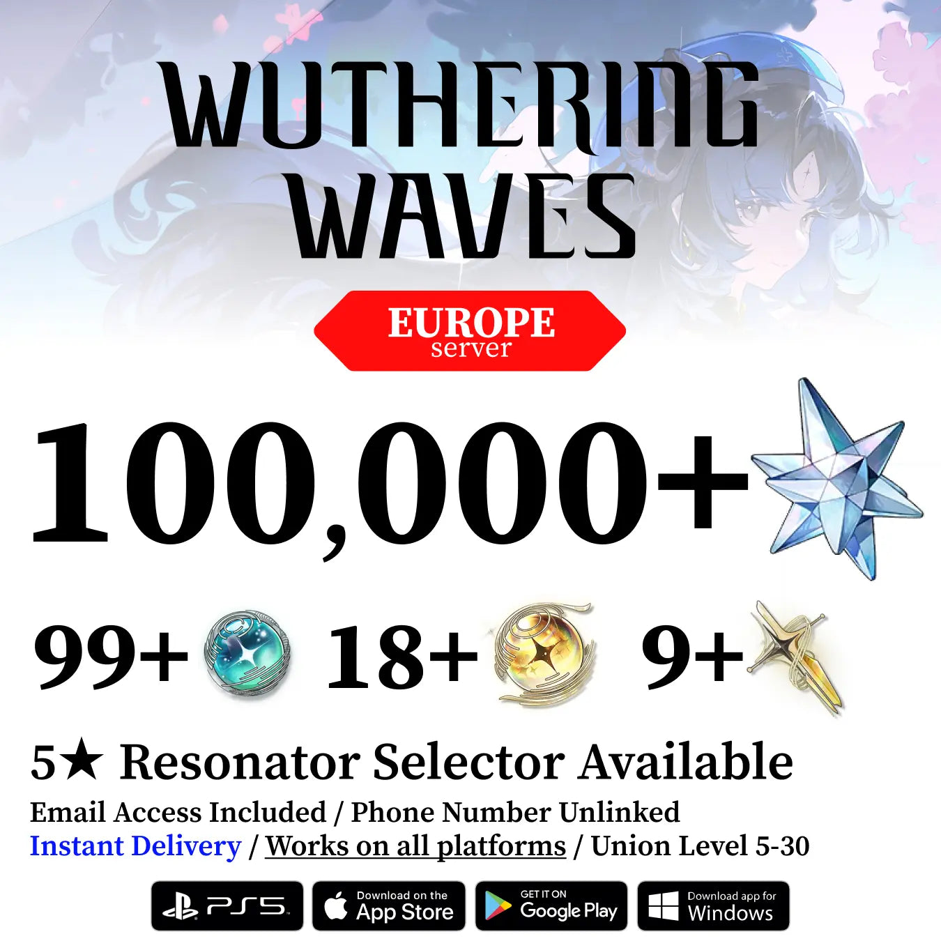 Wuthering Waves Reroll Account with Gems [Europe]